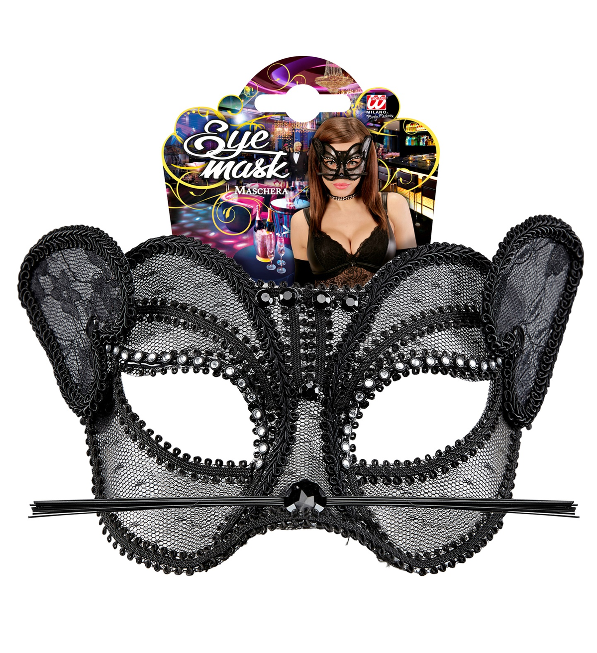 Maschera Pantera in Pizzo e Strass Accessori Travestimento Costumi Carnevale - 03631