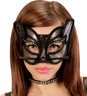 Maschera Pantera in Pizzo e Strass Accessori Travestimento Costumi Carnevale - 03631