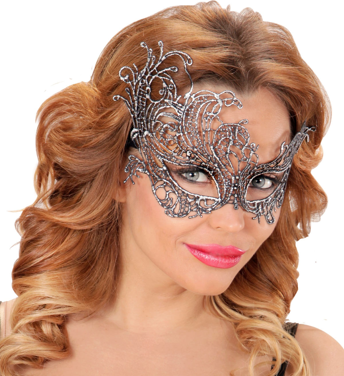 Maschera in Pizzo Barocco Antico Argento Accessori Travestimento Costumi Carnevale - 04772