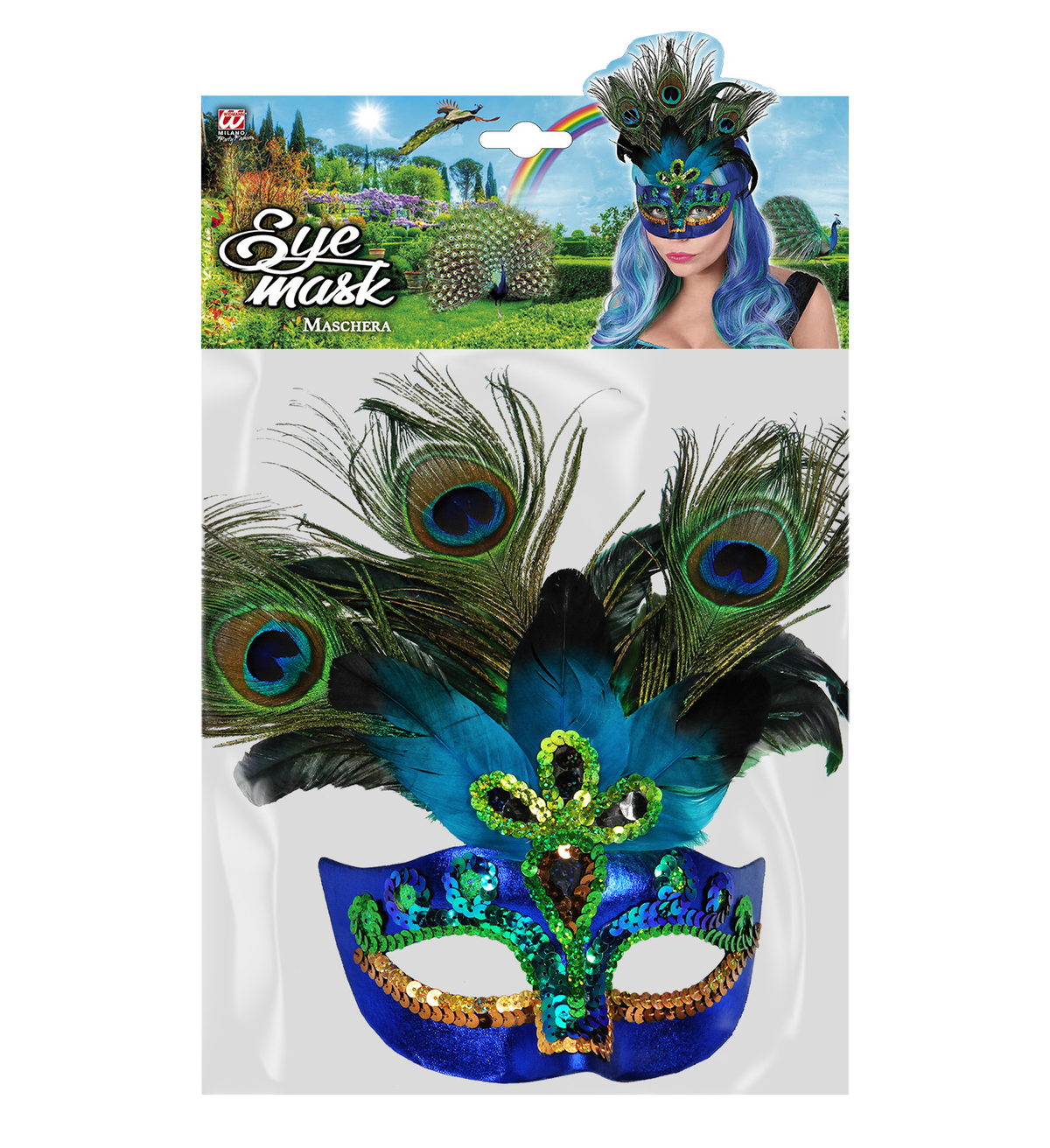 Maschera Pavone con Strass e Piume Accessori Travestimento Costumi Carnevale - 07787