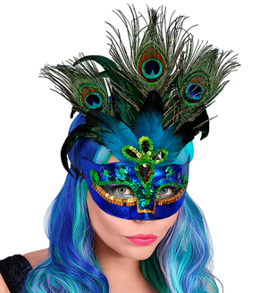 Maschera Pavone con Strass e Piume Accessori Travestimento Costumi Carnevale - 07787