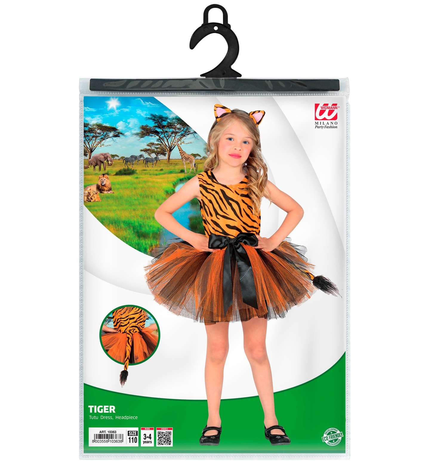 Set Travestimento Tigre Vestito Tutù Cerchietto Costume Abito Carnevale - 1036