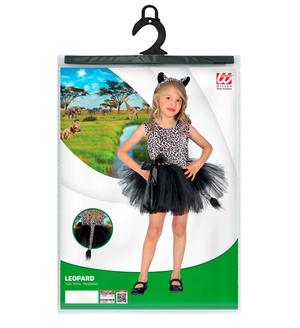 Set Travestimento Leopardo Vestito Tutù Cerchietto Costume Abito Carnevale - 1036