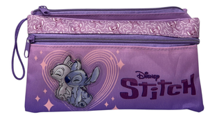 Tombolino Stitch e Angel DISNEY 3 Scomparti Bustina Astuccio Portacolori 22 CM - Lst0997-G
