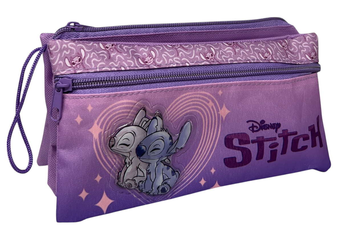 Tombolino Stitch e Angel DISNEY 3 Scomparti Bustina Astuccio Portacolori 22 CM - Lst0997-G