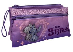 Tombolino Stitch e Angel DISNEY 3 Scomparti Bustina Astuccio Portacolori 22 CM - Lst0997-G