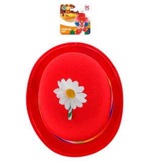 Bombetta Rossa con Fiore Clown Cappello in Feltro Accessori Abito Vestito Carnevale - 25102