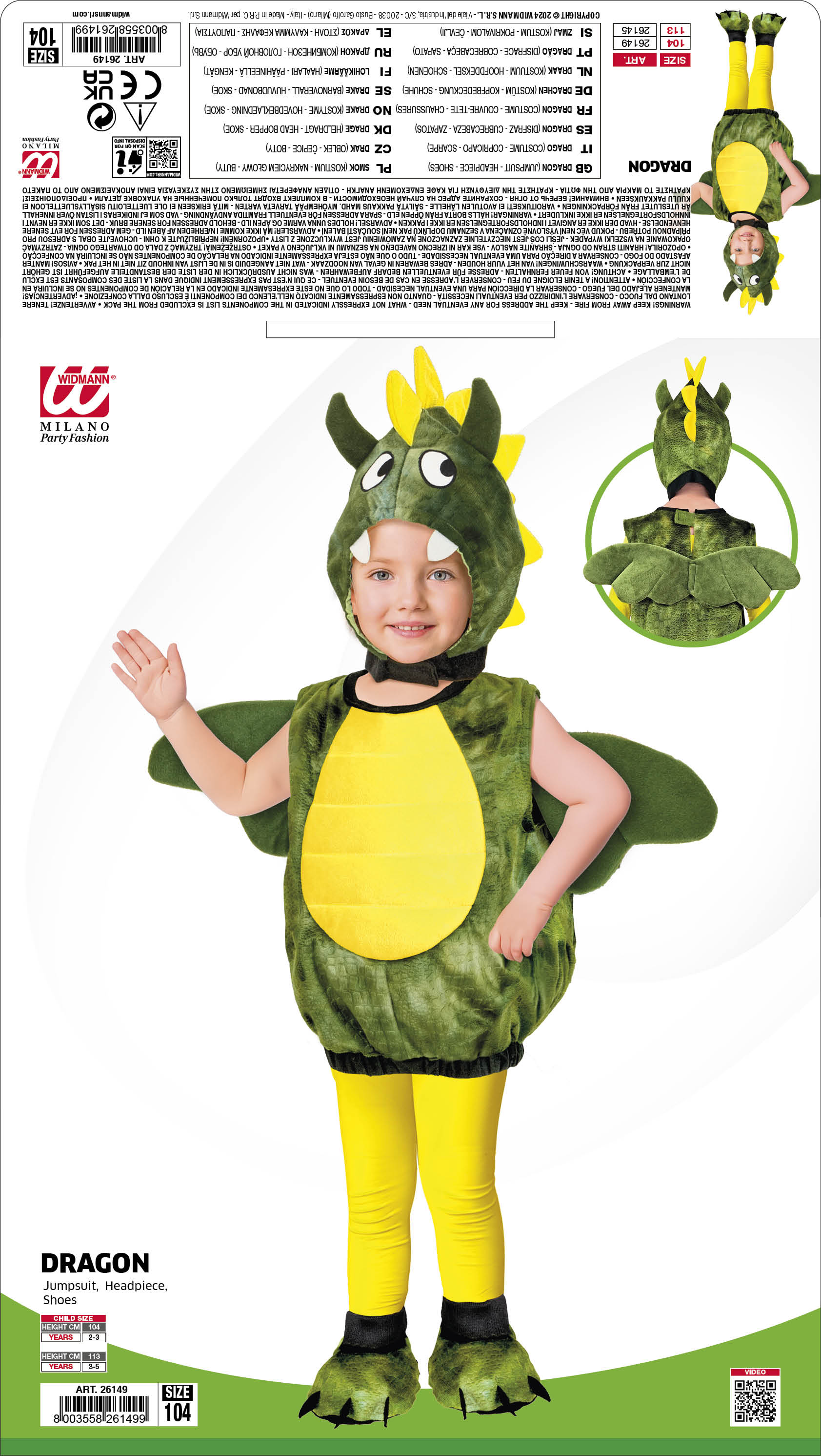 Costume Vestito Drago Travestimento per Bambini Carnevale Cosplay - 2614
