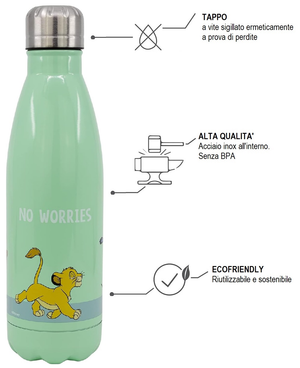Borraccia Simba Re Leone in Acciaio Inox DISNEY Bottiglia con Tappo a Vite 780 Ml. - 17061