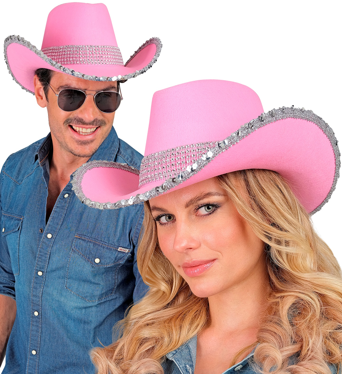 Cappello Cowgirl Party Rosa Accessori per Abito Vestito Travestimento Carnevale - 30166