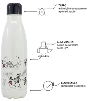 Borraccia Topolino e Amici Vintage in Acciaio Inox DISNEY Bottiglia con Tappo a Vite 780 Ml. - 75566