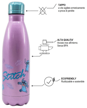 Borraccia Stitch in Acciaio Inox DISNEY Bottiglia con Tappo a Vite 780 Ml. - 01361