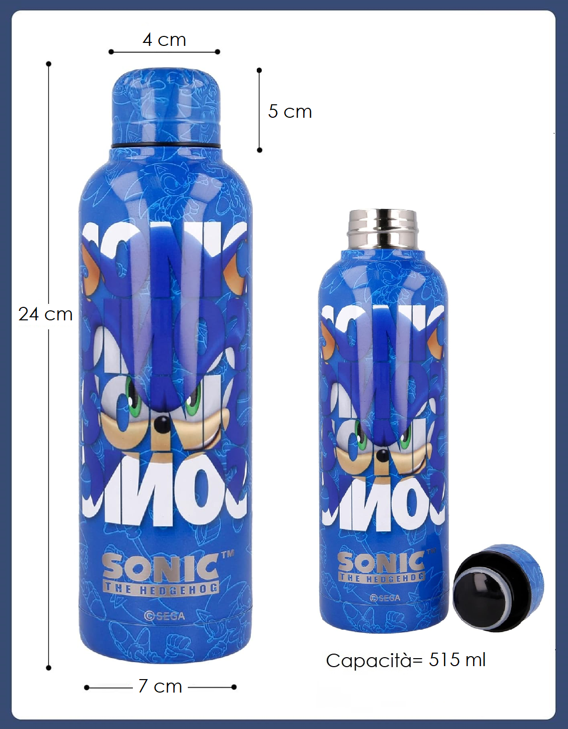 Borraccia Termica Sonic the Hedgedog in Acciaio Inox Bottiglia 515 Ml con Tappo a Vite  - 00491