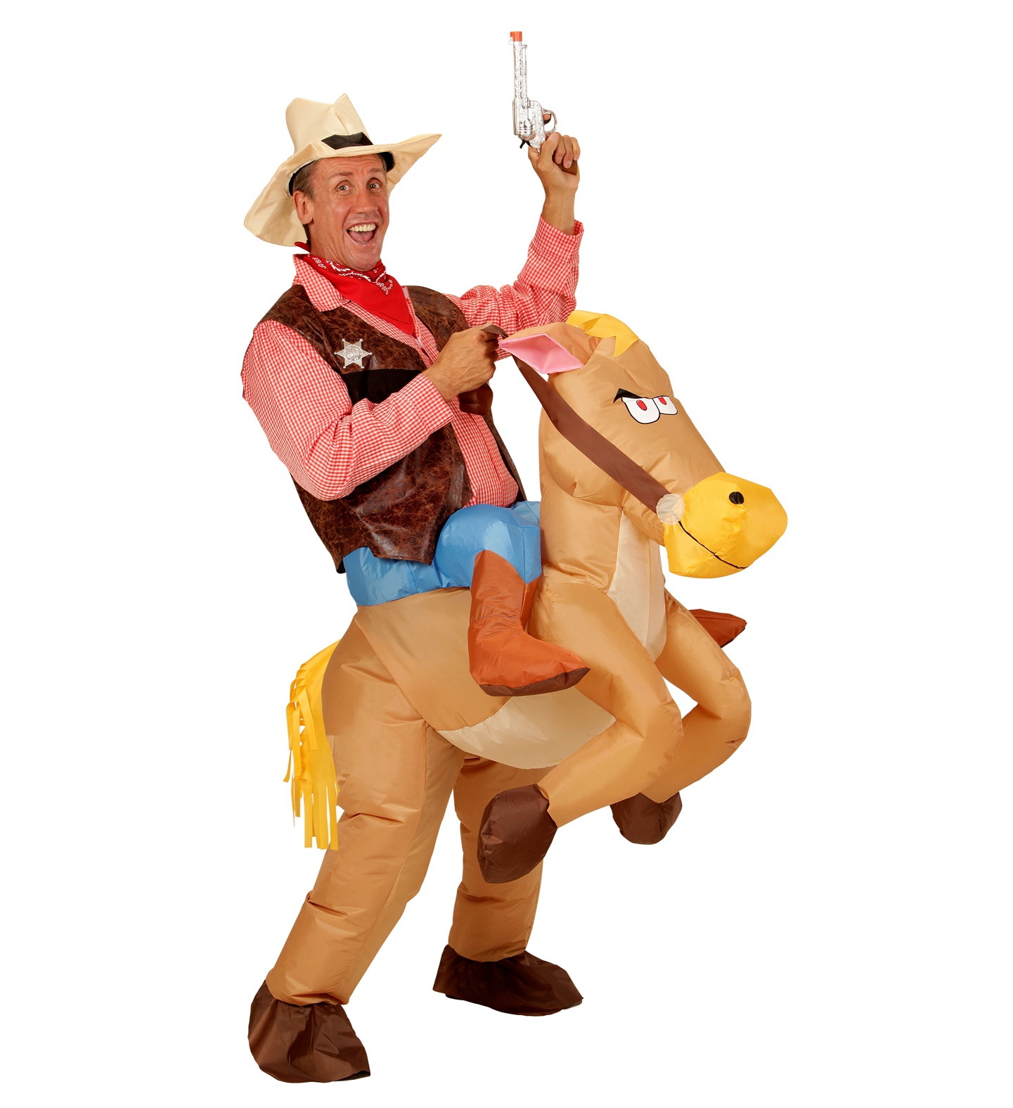 Vestito Carnevale Cowboy a Cavallo Costume Gonfiabile Travestimento per Adulti Taglia Unica - 75504