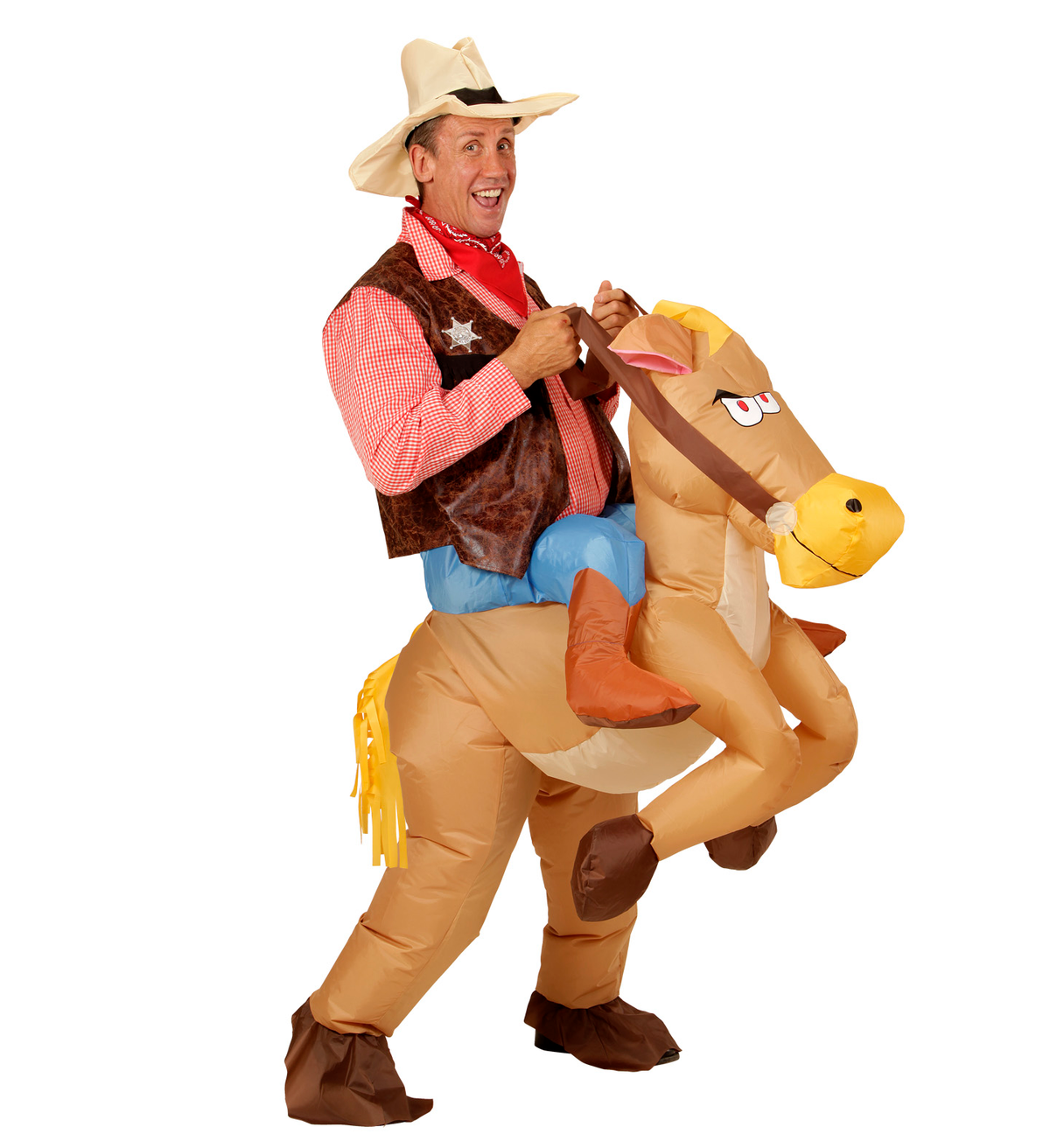 Vestito Carnevale Cowboy a Cavallo Costume Gonfiabile Travestimento per Adulti Taglia Unica - 75504