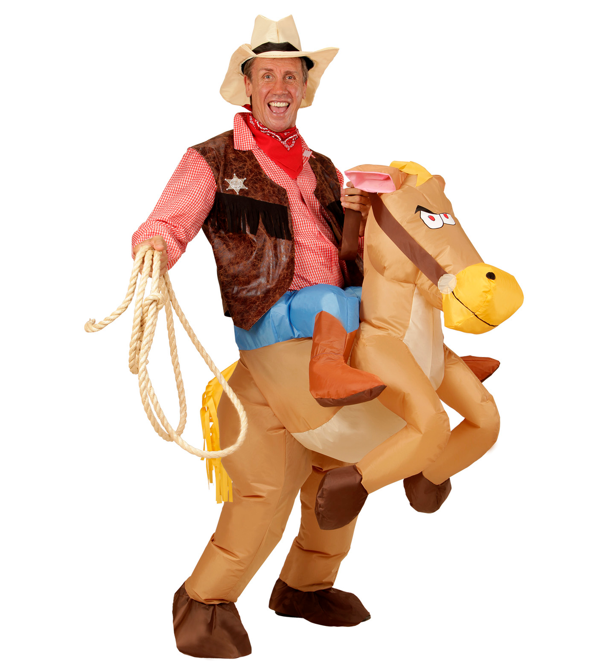 Vestito Carnevale Cowboy a Cavallo Costume Gonfiabile Travestimento per Adulti Taglia Unica - 75504