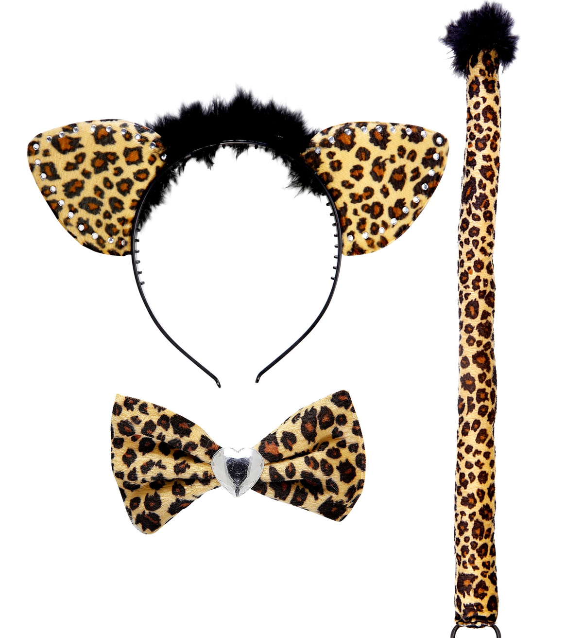 Set Accessori Leopardo 3 Pezzi Cerchietto Coda Papillon Accessori per Costumi Travestimenti - 8736n