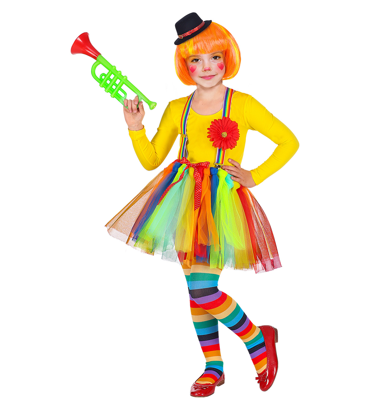 Set Travestimento Clown Tutu Bretelle Cilindro Accessori Carnevale - 96532