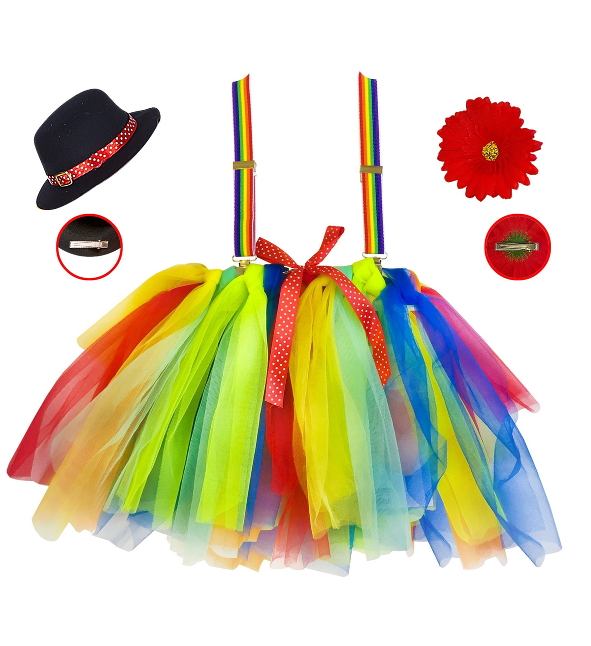 Set Travestimento Clown Tutu Bretelle Cilindro Accessori Carnevale - 96532