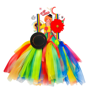 Set Travestimento Clown Tutu Bretelle Cilindro Accessori Carnevale - 96532