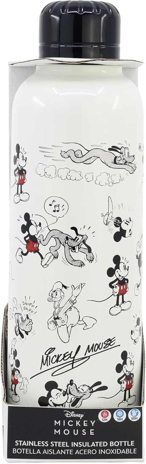 Borraccia Termica Topolino e Amici Vintage in Acciaio Inox DISNEY Bottiglia 515 Ml con Tappo a Vite  - 75585