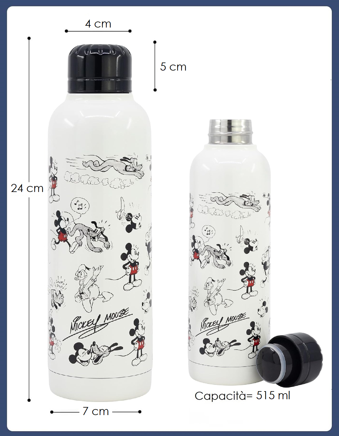 Borraccia Termica Topolino e Amici Vintage in Acciaio Inox DISNEY Bottiglia 515 Ml con Tappo a Vite  - 75585