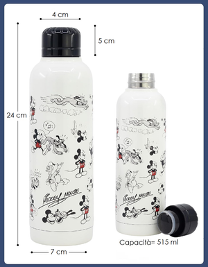 Borraccia Termica Topolino e Amici Vintage in Acciaio Inox DISNEY Bottiglia 515 Ml con Tappo a Vite  - 75585