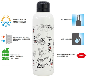 Borraccia Termica Topolino e Amici Vintage in Acciaio Inox DISNEY Bottiglia 515 Ml con Tappo a Vite  - 75585