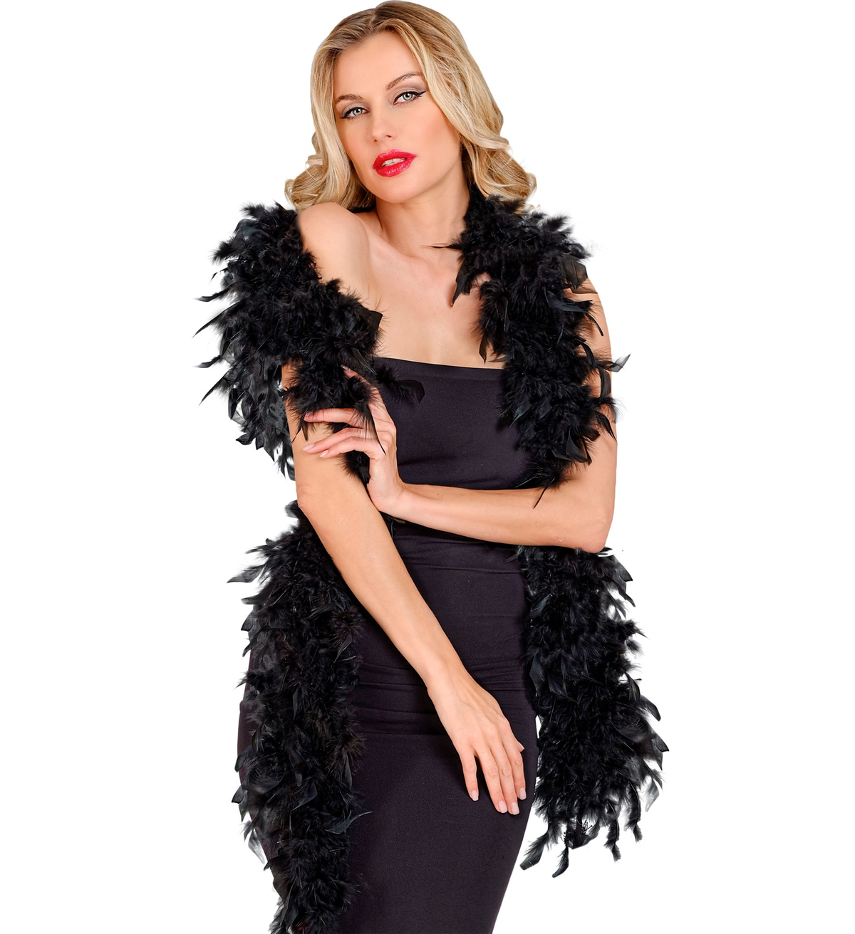 Boa con Piume Nero Accessorio per Abito Vestito Travestimento Carnevale Festa a Tema in Maschera - 0365b