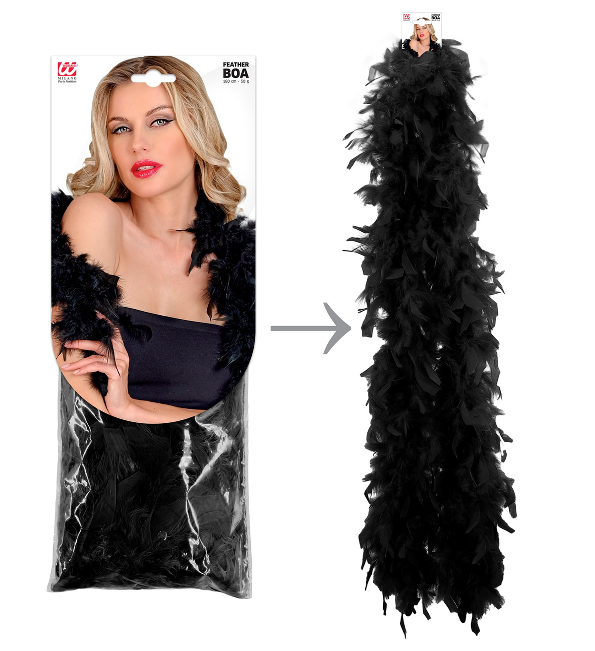 Boa con Piume Nero Accessorio per Abito Vestito Travestimento Carnevale Festa a Tema in Maschera - 0365b