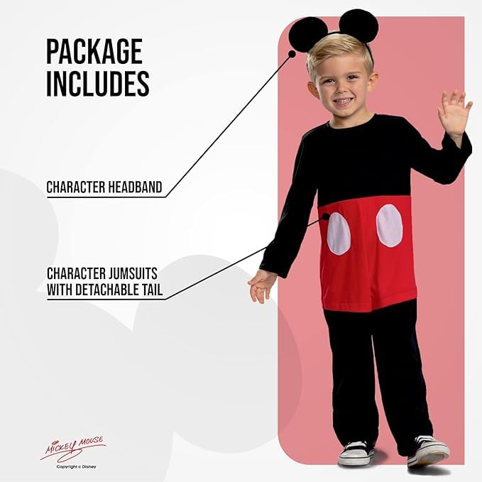 Costume Topolino DISNEY Tuta Cerchietto Travestimento Carnevale Festa in Maschera - 129499