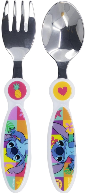 Posate Stitch DISNEY Forchetta e Cucchiaio in Acciaio Inossidabile Atossico - St75018