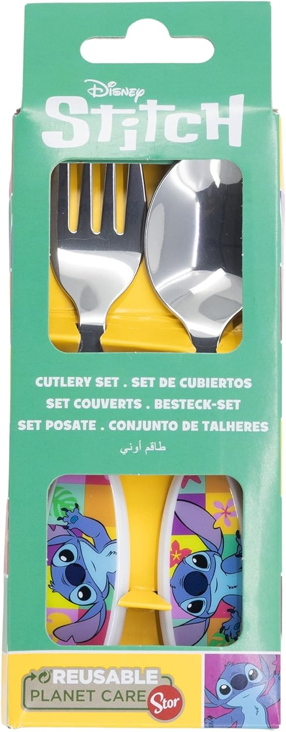 Posate Stitch DISNEY Forchetta e Cucchiaio in Acciaio Inossidabile Atossico - St75018