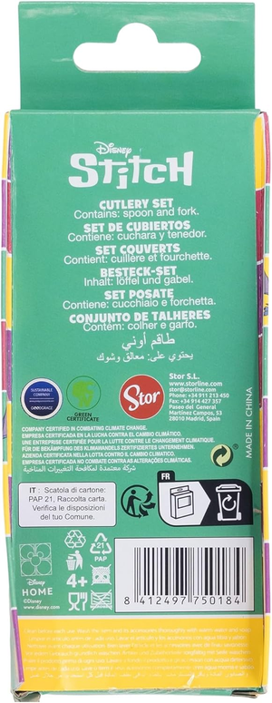 Posate Stitch DISNEY Forchetta e Cucchiaio in Acciaio Inossidabile Atossico - St75018
