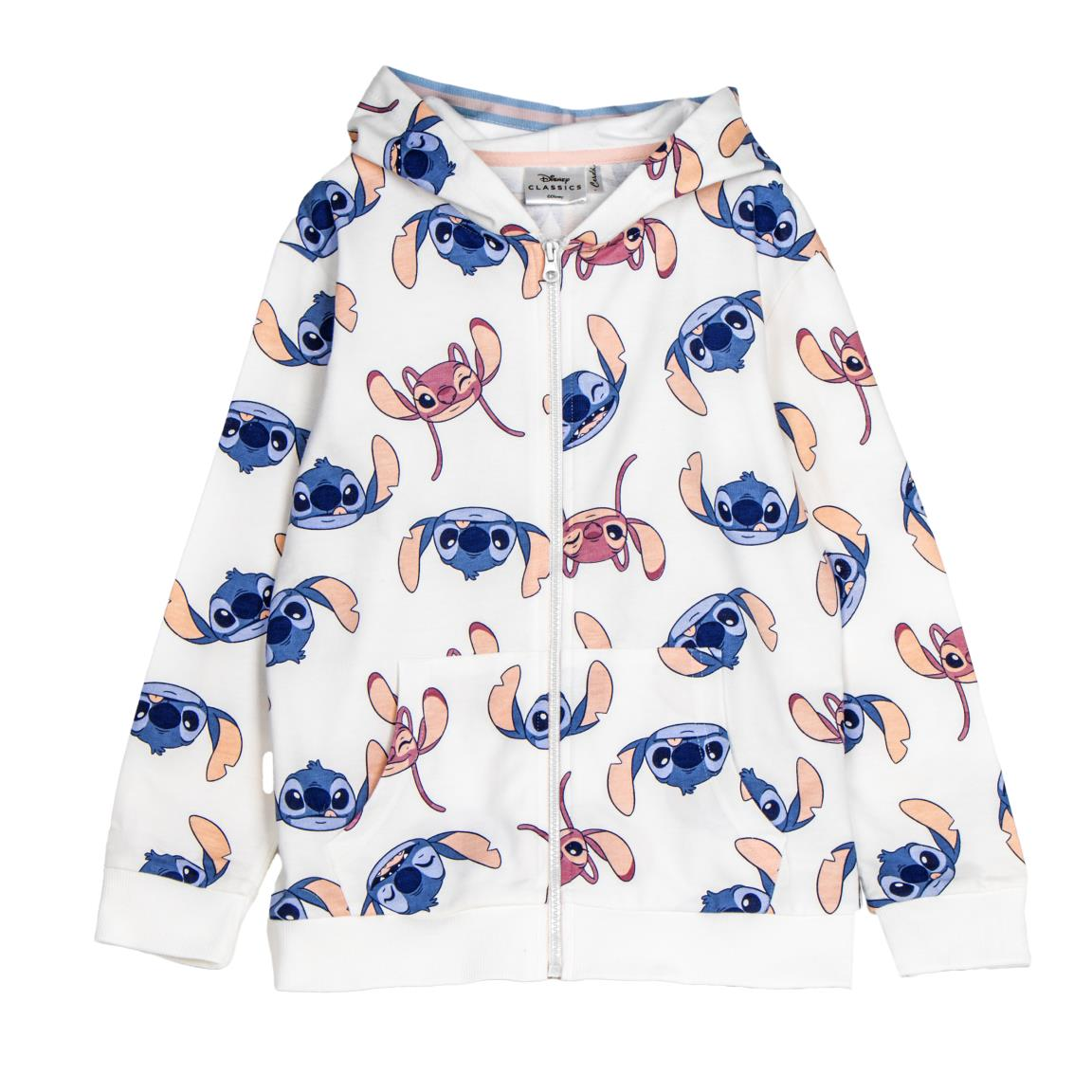 Felpa con Zip e Cappuccio Stitch e Angel Maglia DISNEY in Cotone 260 Gsm - 2880