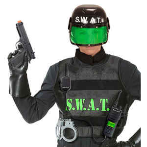Set Accessori Travestimento Agente S.w.a.t. Elmo Casco con Visiera Pistola Radio - 28225+08159+02437