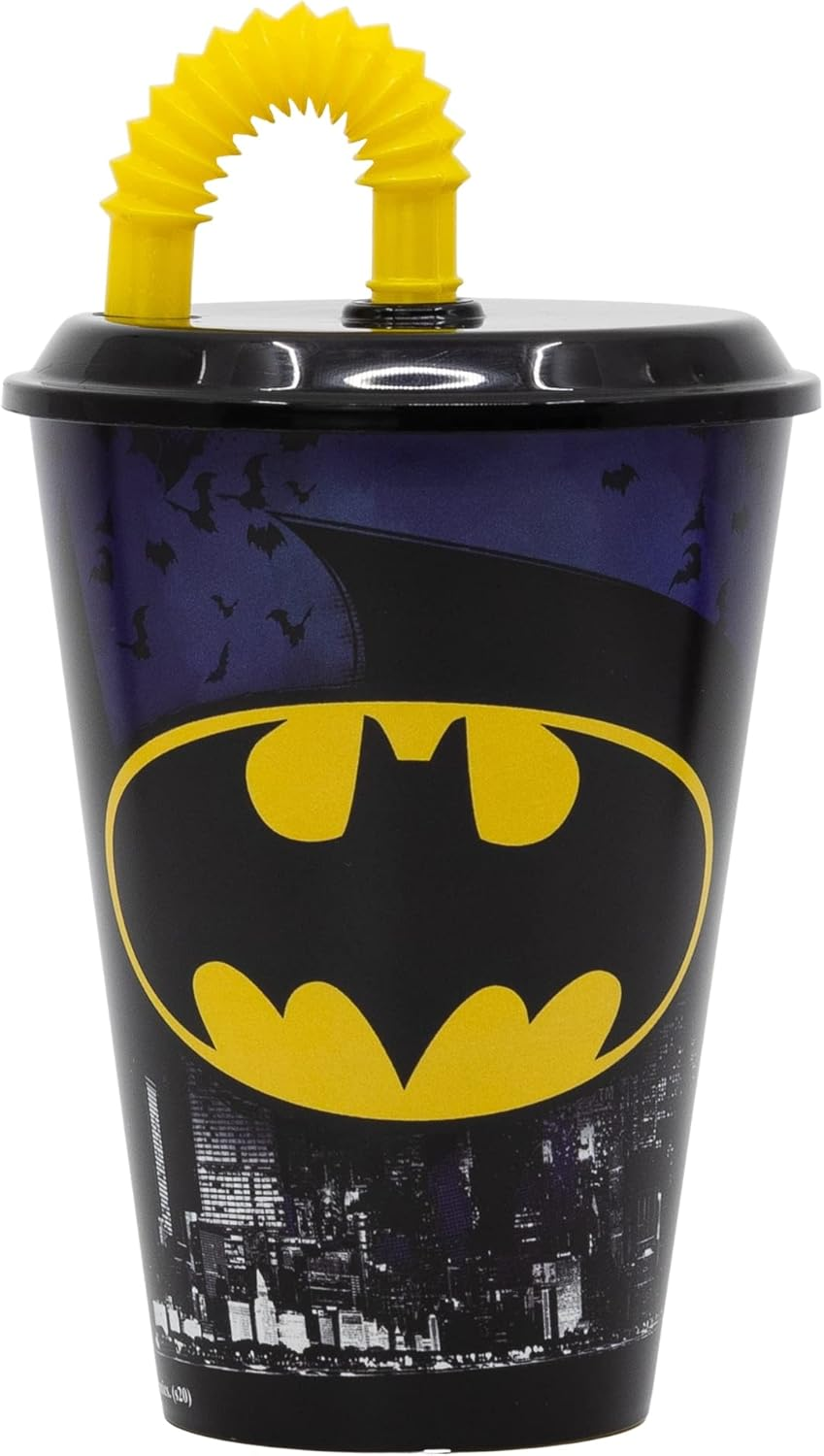 Bicchiere con Cannuccia Batman in Plastica Riutilizzabile Semirigida Ml.430 - 85540