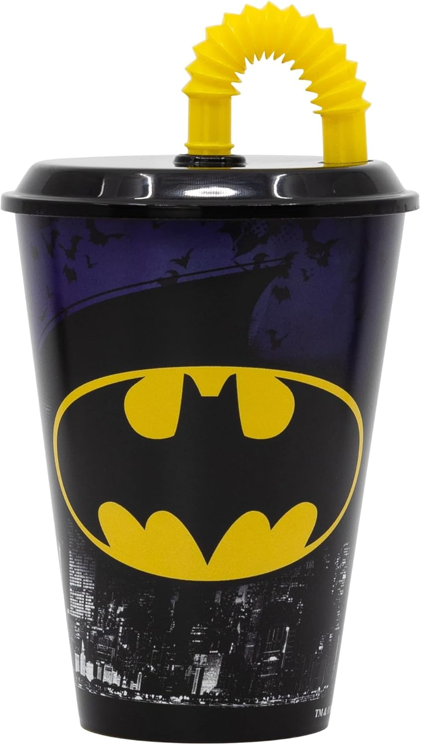Bicchiere con Cannuccia Batman in Plastica Riutilizzabile Semirigida Ml.430 - 85540