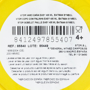Bicchiere con Cannuccia Batman in Plastica Riutilizzabile Semirigida Ml.430 - 85540