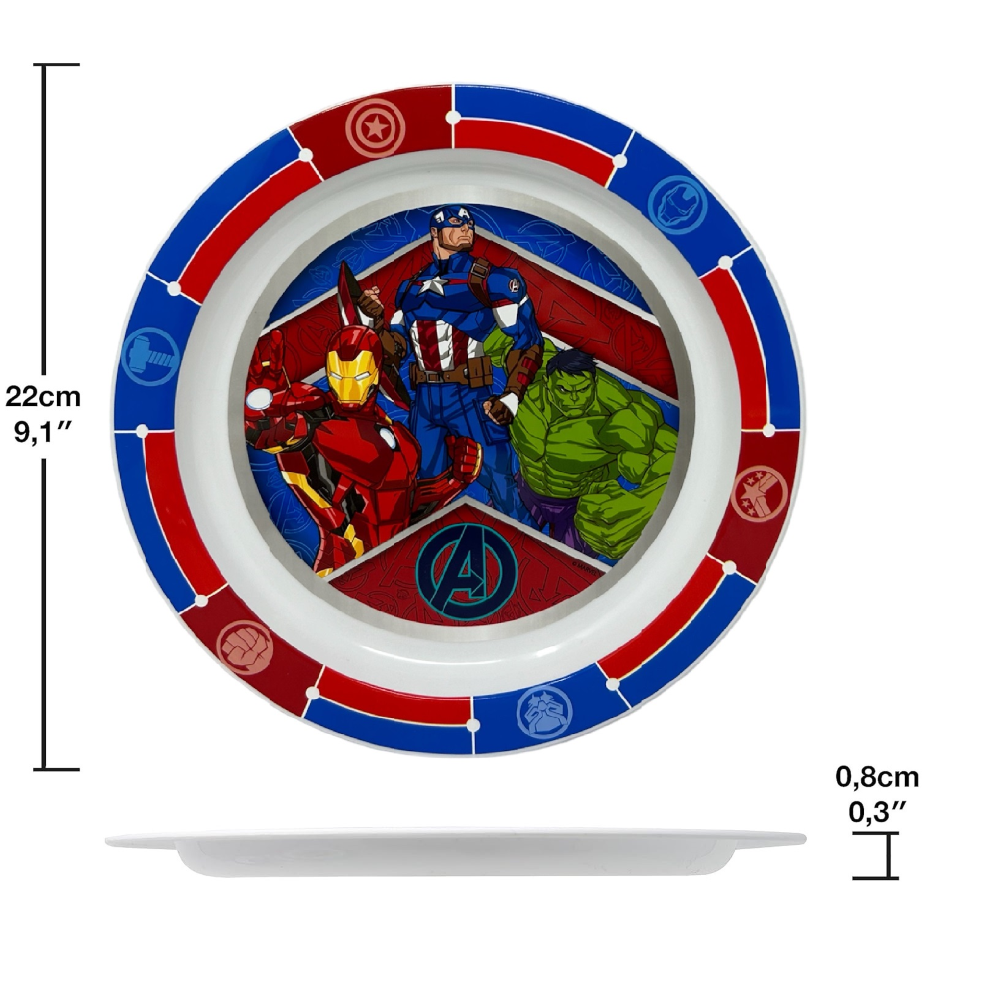 Set Pappa 5 Pezzi Avengers MARVEL Piatti Bicchiere Posate in Plastica Rigida Riutilizzabile in Confezione - 74150