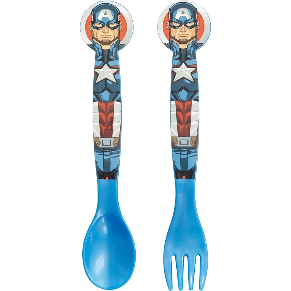 Set Pappa 5 Pezzi Avengers MARVEL Piatti Bicchiere Posate in Plastica Rigida Riutilizzabile in Confezione - 74150