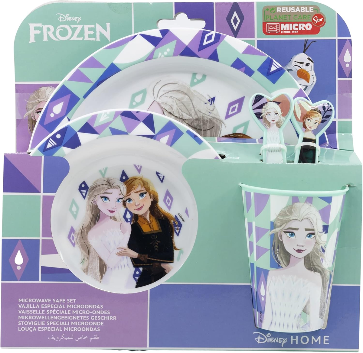 Set Pappa 5 Pezzi Frozen DISNEY Piatti Bicchiere Posate in Plastica Rigida Riutilizzabile in Confezione - 74250