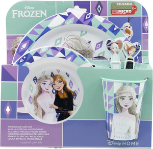 Set Pappa 5 Pezzi Frozen DISNEY Piatti Bicchiere Posate in Plastica Rigida Riutilizzabile in Confezione - 74250