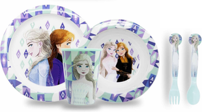 Set Pappa 5 Pezzi Frozen DISNEY Piatti Bicchiere Posate in Plastica Rigida Riutilizzabile in Confezione - 74250