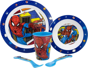 Set Pappa 5 Pezzi Spiderman MARVEL Piatti Bicchiere Posate in Plastica Rigida Riutilizzabile in Confezione - 74750