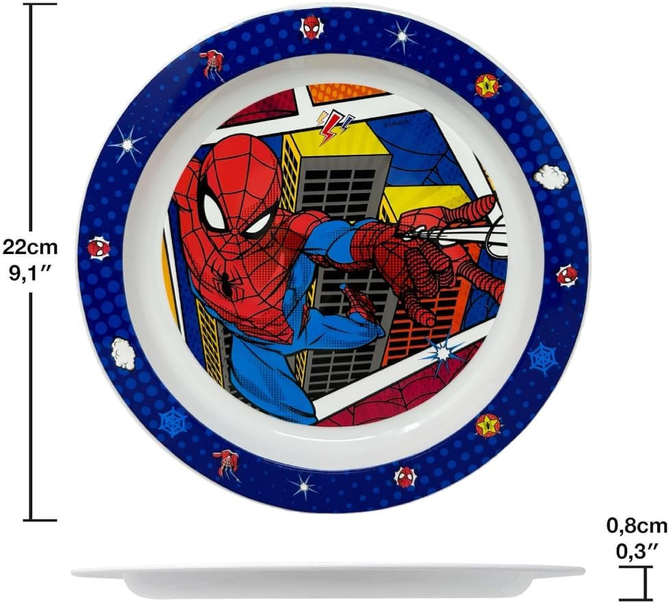 Set Pappa 5 Pezzi Spiderman MARVEL Piatti Bicchiere Posate in Plastica Rigida Riutilizzabile in Confezione - 74750