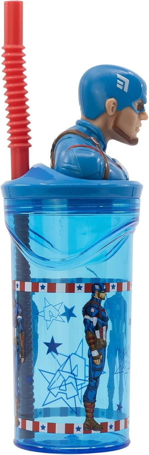 Bicchiere con Cannuccia Capitan America MARVEL Personaggio 3d Bpa Free 360 Ml - 74866
