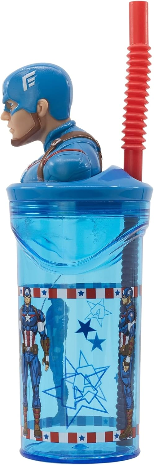 Bicchiere con Cannuccia Capitan America MARVEL Personaggio 3d Bpa Free 360 Ml - 74866