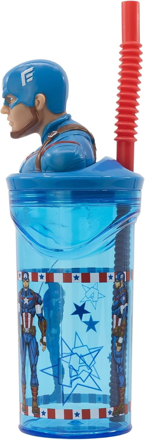 Bicchiere con Cannuccia Capitan America MARVEL Personaggio 3d Bpa Free 360 Ml - 74866