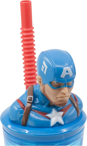 Bicchiere con Cannuccia Capitan America MARVEL Personaggio 3d Bpa Free 360 Ml - 74866